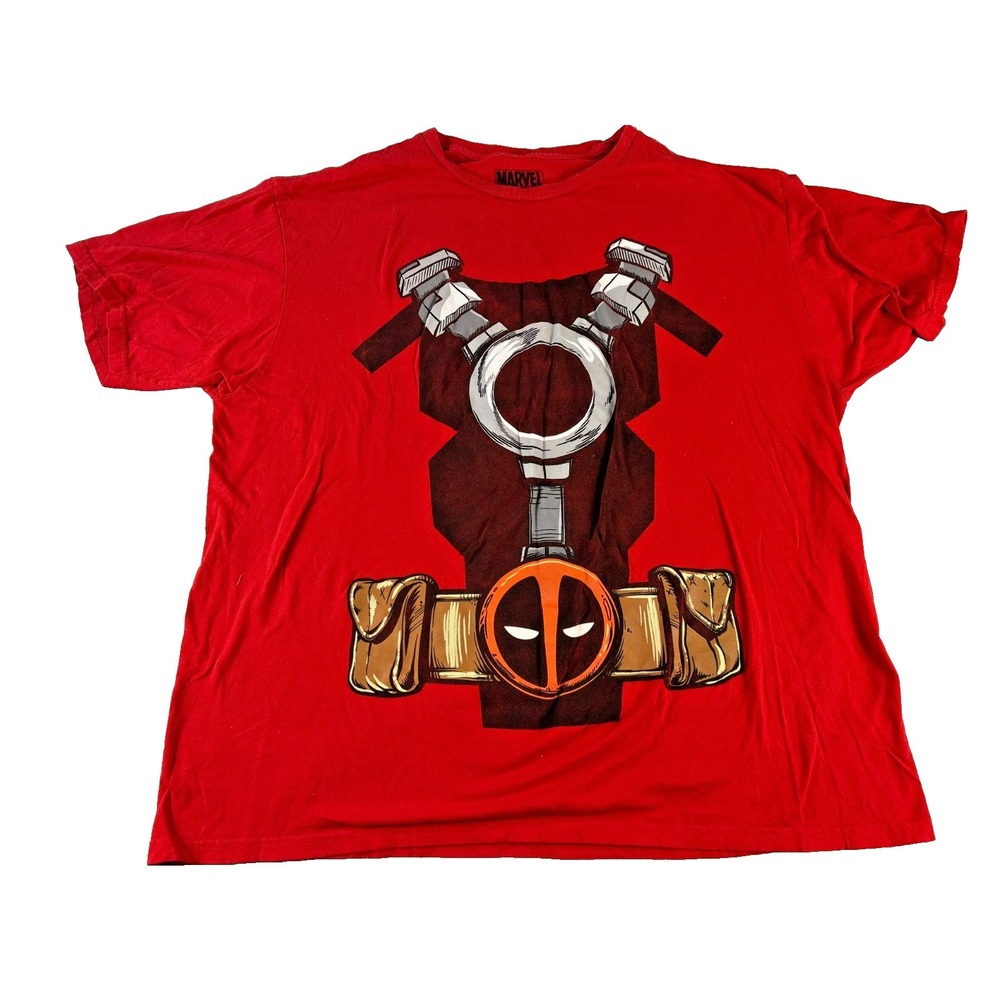 Marvel Deadpool Graphic Tee Shirt 2XL Red Comic Print Crew Neck Streetwear Y2K‎